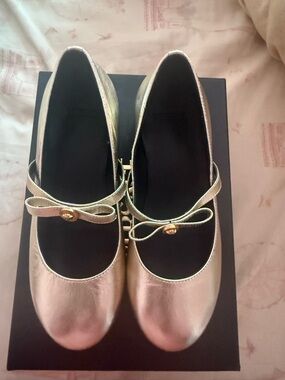 Metallic Gold Mary Jane Flats with Bow Accent